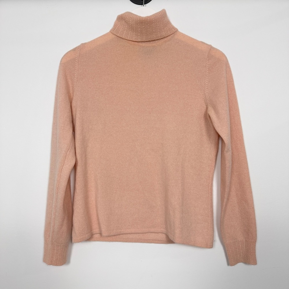 Ann Taylor 100% Cashmere Turtleneck Sweater Peach Pink 77391 Womens M